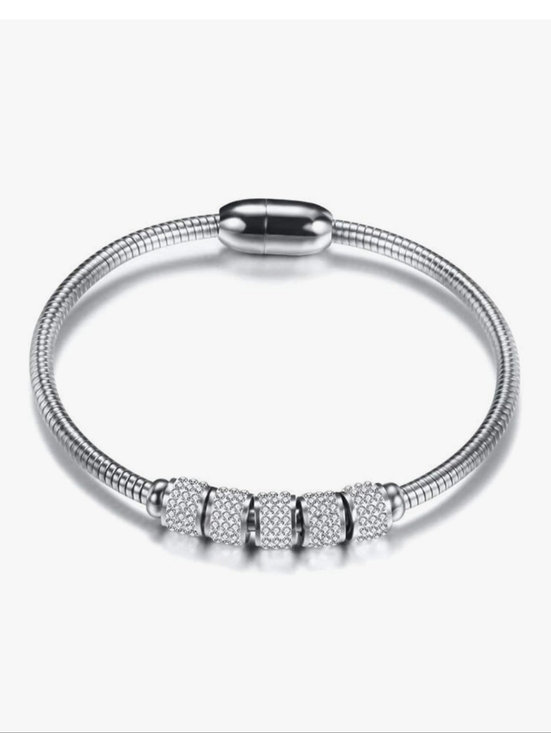Jewelry - Sterling Silver CZ Bead Charm Bracelet - Silver